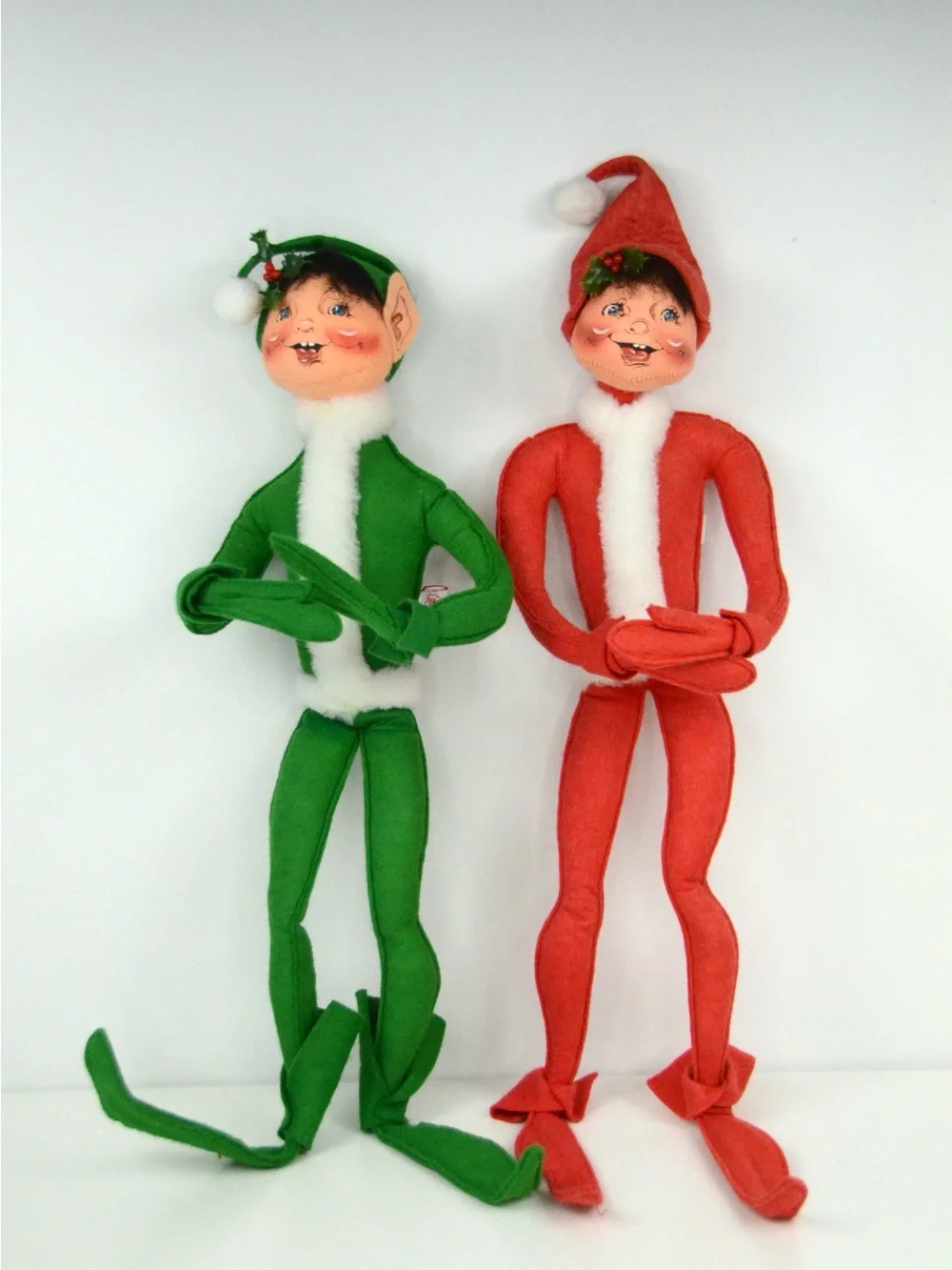 2 Vintage 1990s Annalee Posable Pixie Elf Christmas Dolls LARGE 20”